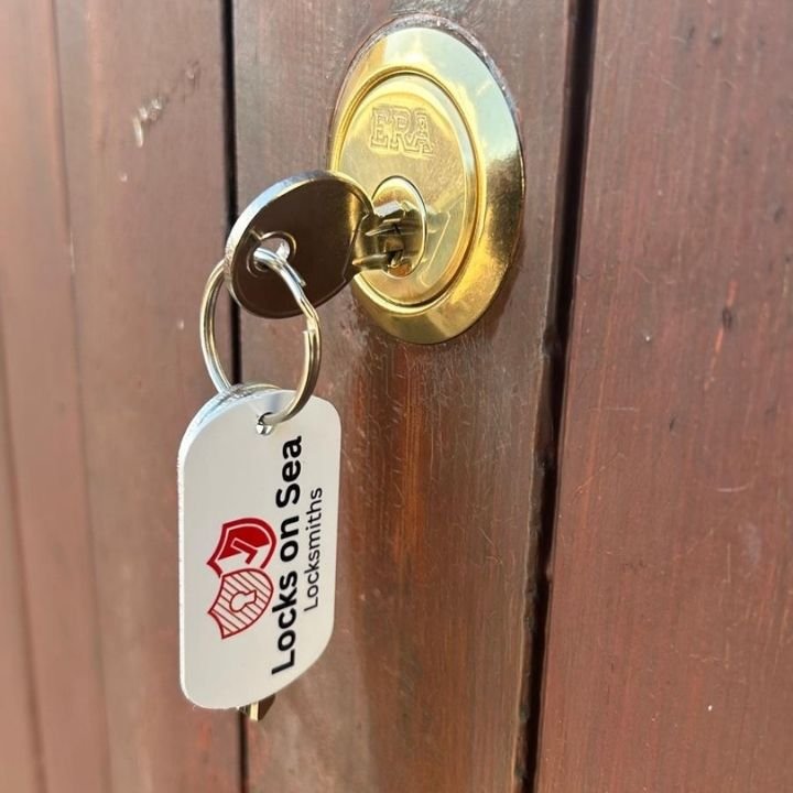 Complete ERA lock repair and upgrade for a Rayleigh homeowners security gate, finished with a newly cut set of keys and locks on sea key chain. Another complete residential lock repair and upgrade for a Rayleigh resident.